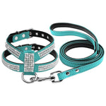 Faux Leather With Rhinestone Harness And Leash Set - Shop & Dog