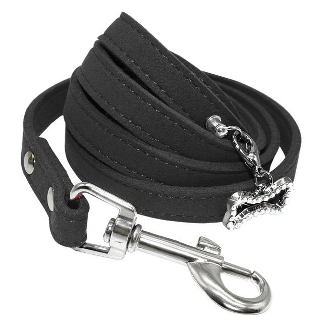 Faux Suede Leather Leash With Rhinestone Pendant - Shop & Dog