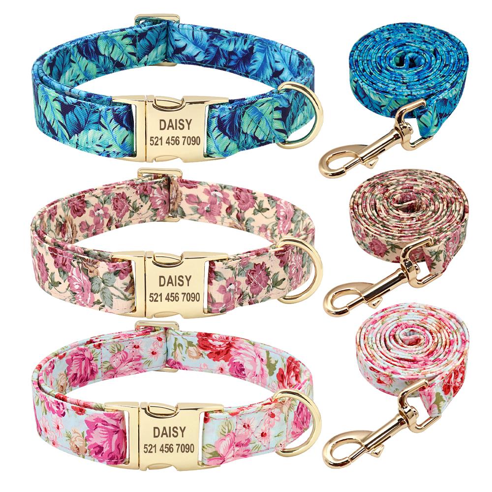 Floral Print Matching Leash And Collar Set With Personalised ID Buckle - Shop & Dog