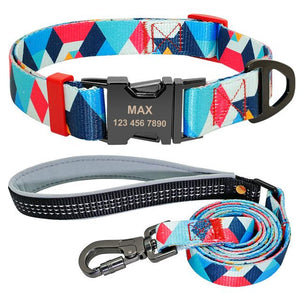 Kaleidoscope Geometric Pattern Leash And Collar Set With Engraved ID Buckle - Shop & Dog