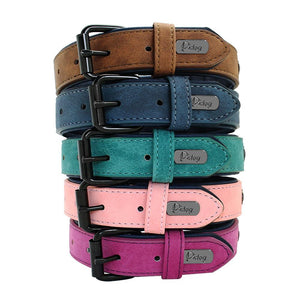 Soft suede leather dog collars with ID nameplate