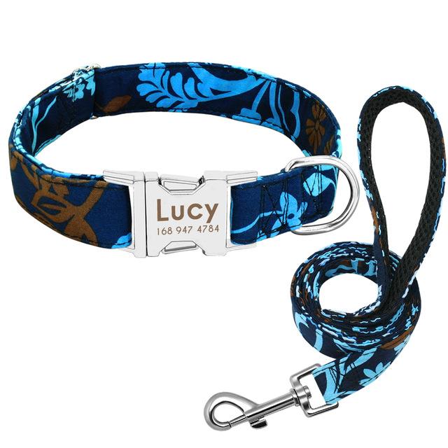 Blue floral hibiscus leash and collar