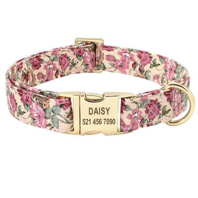 Vintage inspired dog collar with girly rose print