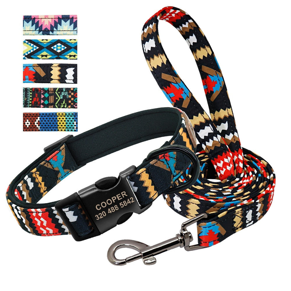 Tribal Print Matching Leash And Collar Set